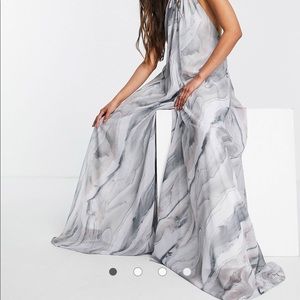 ASOS halter neck backless jumpsuit in marble print